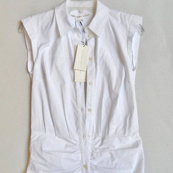 NIB$478 Veronica Beard Bell Stretch-Cotton Bottom Ruched Shirt Dress 0 XS - Picture 11 of 16